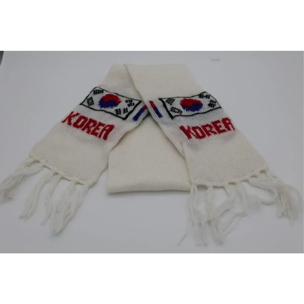 Vintage Korea Flag Knit‎ Scarf Fringe Long Skinny Souvenir